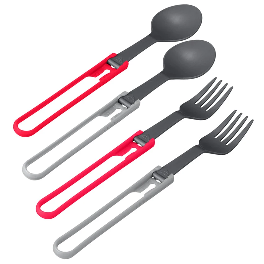 MSR Folding Spoon & Fork Kit - 4pc - Red / Gray 1 MSR Folding Spoon & Fork Kit - 4pc - Red / Gray