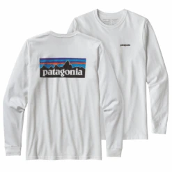 Patagonia Men's Long Sleeved P-6 Logo Responsibili-Tee - White