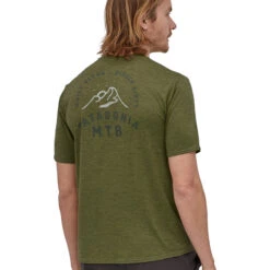 Patagonia Men's Capilene Cool Daily Graphic Shirt - MTB Crest: Palo Green X-Dye -Patagonia Outlet Sales Patagonia MensCapileneCoolDailyShirt MTBGreen 04