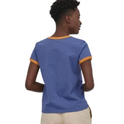 Patagonia Women's P-6 Label Organic Ringer Tee - Current Blue -Patagonia Outlet Sales Patagonia OrganicRingerTee Blue 03