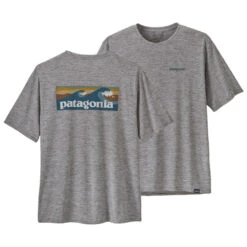 Patagonia Men's Capilene Cool Daily Graphic Shirt - Waters - Boardshort Logo Abalone Blue: Feather Grey