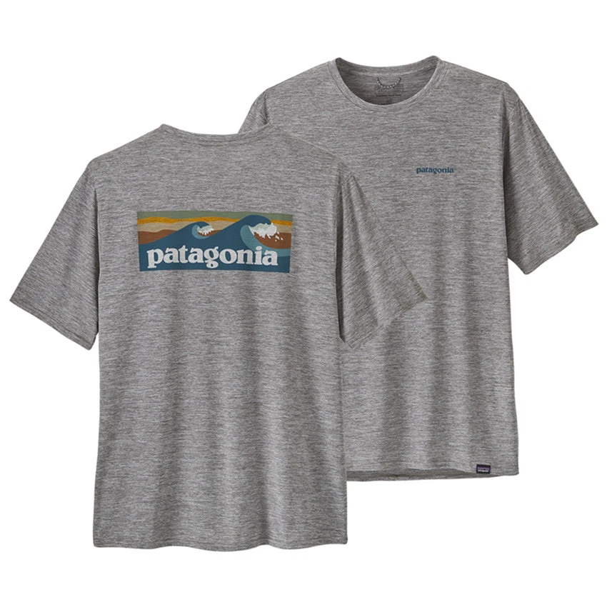 Patagonia Men's Capilene Cool Daily Graphic Shirt - Waters - Boardshort Logo Abalone Blue: Feather Grey 1 Patagonia Men's Capilene Cool Daily Graphic Shirt - Waters - Boardshort Logo Abalone Blue: Feather Grey