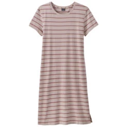 Patagonia Women's Regenerative Organic Certified Cotton T-Shirt Dress - Sunset Stripe: Shroom Taupe