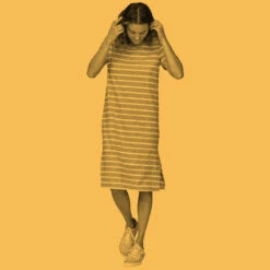 Patagonia Women's Regenerative Organic Certified Cotton T-Shirt Dress - Sunset Stripe: Shroom Taupe -Patagonia Outlet Sales Patagonia SS23 WsROCTshirtDress STTA 04