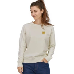 Patagonia Women's Alpine Icon Regenerative Organic Pilot Cotton Crew Sweatshirt - Birch White -Patagonia Outlet Sales Patagonia WomensAlpineIconSweatshirt BirchWhite 03