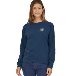Patagonia Women's Alpine Icon Regenerative Organic Pilot Cotton Crew Sweatshirt - Tidepool Blue -Patagonia Outlet Sales Patagonia WomensAlpineIconSweatshirt TidepoolBlue 03