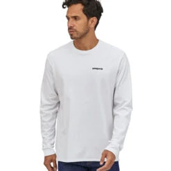 Patagonia Men's Long Sleeved P-6 Logo Responsibili-Tee - White -Patagonia Outlet Sales SS23 Patagonia LSP6ResponsibiliTee WHI 01