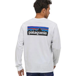 Patagonia Men's Long Sleeved P-6 Logo Responsibili-Tee - White -Patagonia Outlet Sales SS23 Patagonia LSP6ResponsibiliTee WHI 02